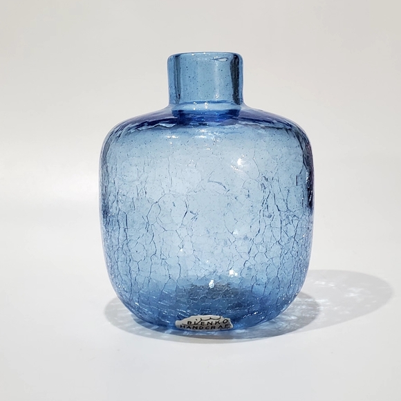 MCM Blenko #6424 Handcrafted Rare Ice Blue Crackle Art Glass Vase by Joel Myers - Picture 13 of 16